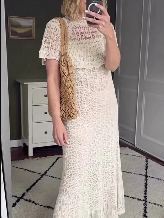 Zara Dresses & Skirts - Beautiful Zara Ivory pointelle Open-Knit Crochet cape maxi dress s